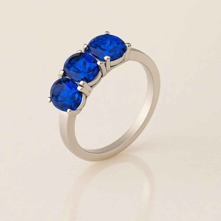 Three Stone Blue Sapphire Ring