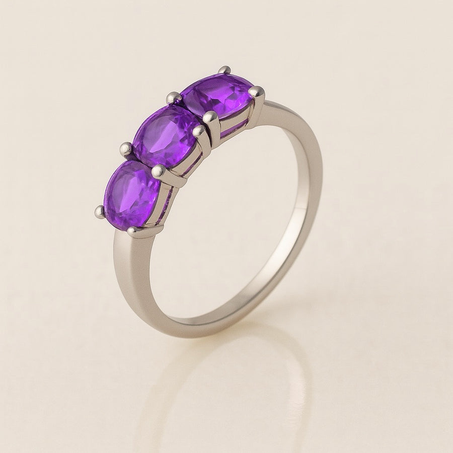 Three Stone Amethyst Ring