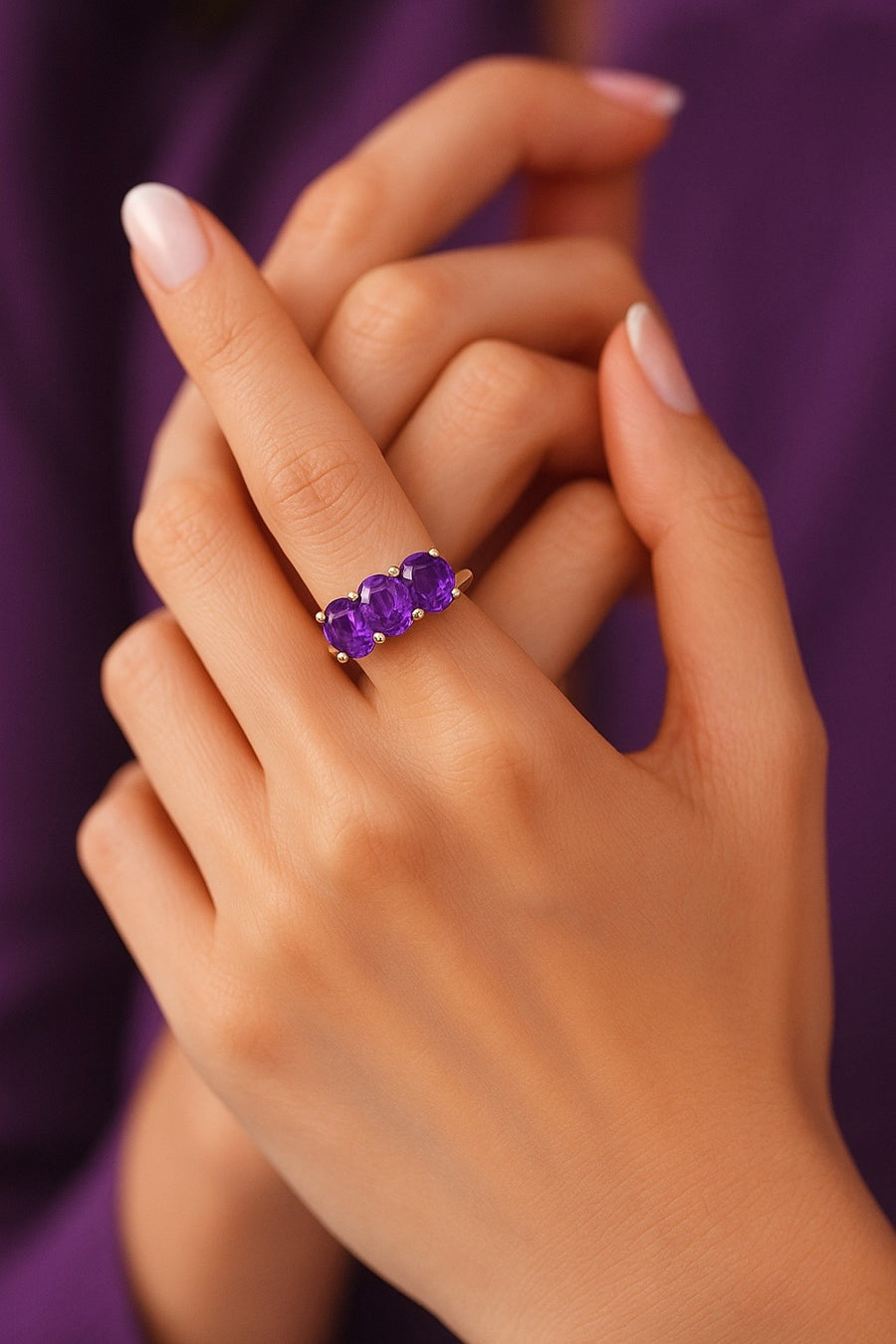 Three Stone Amethyst Ring