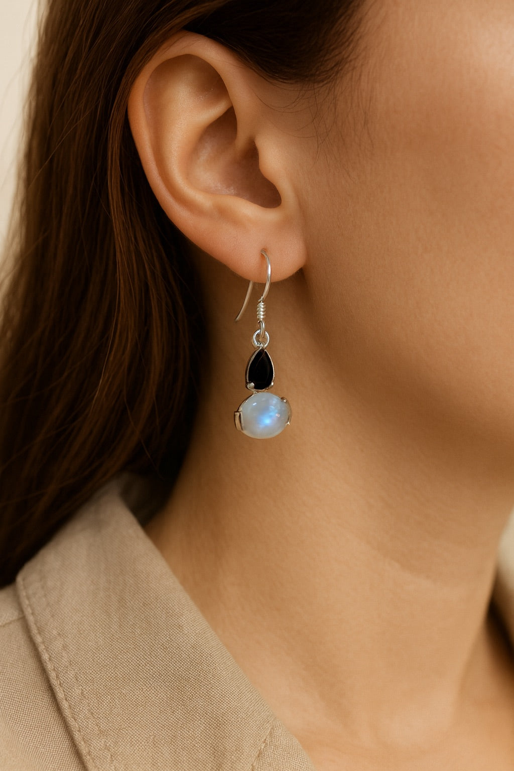 Moonstone Garnet Earring