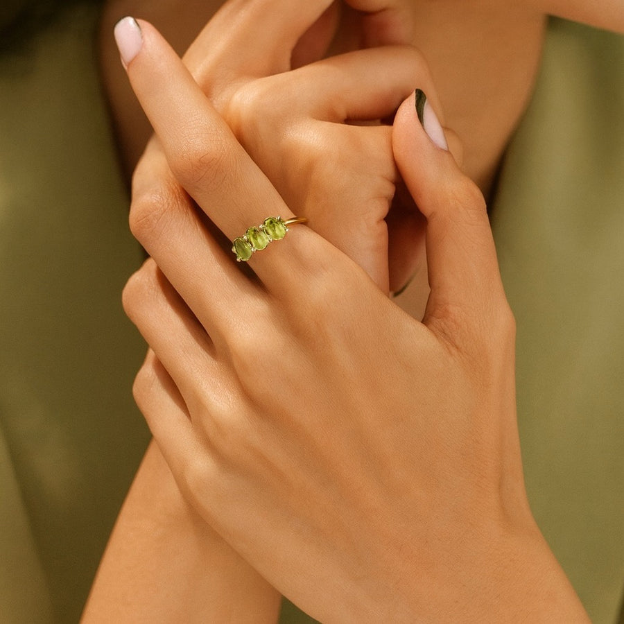 Three Stone Peridot Ring